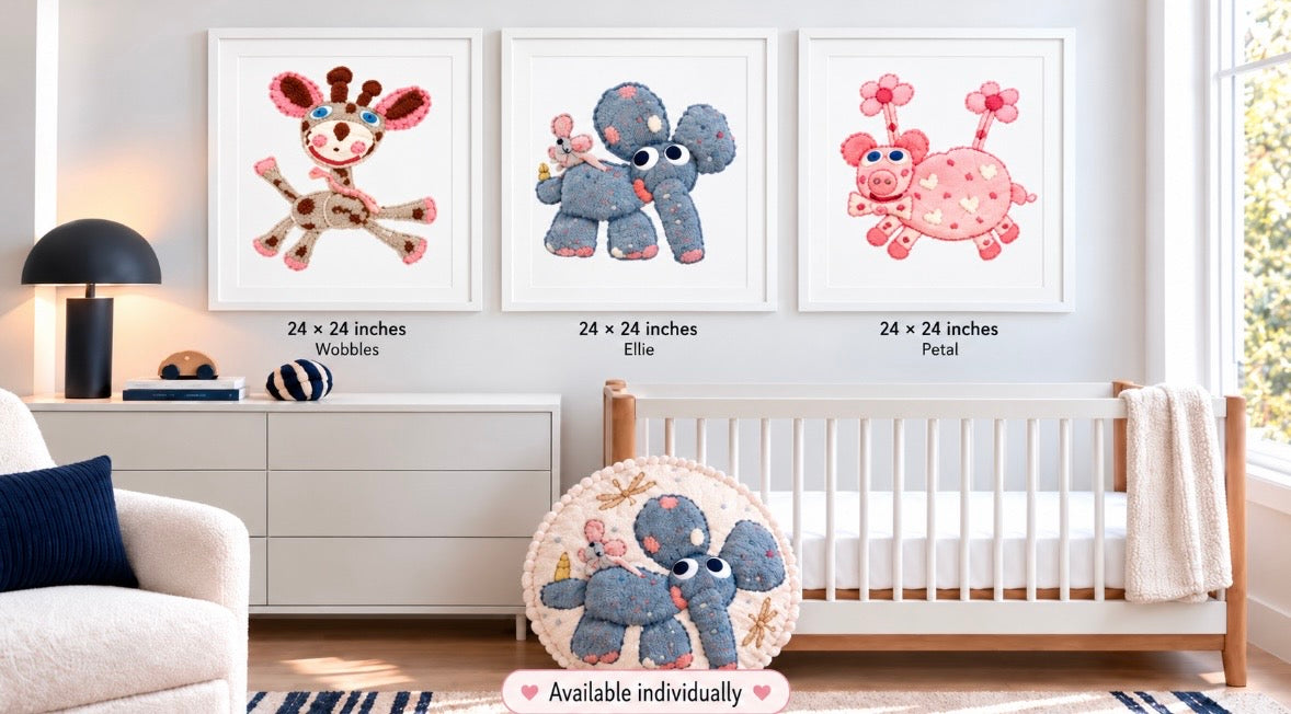 Art Prints.....Wobbles the Giraffe, Ellie the Elephant & Petal the Piggy